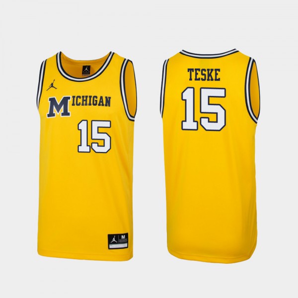 Michigan #15 For Men Jon Teske Jersey Maize Official 1989 Throwback College Basketball Replica